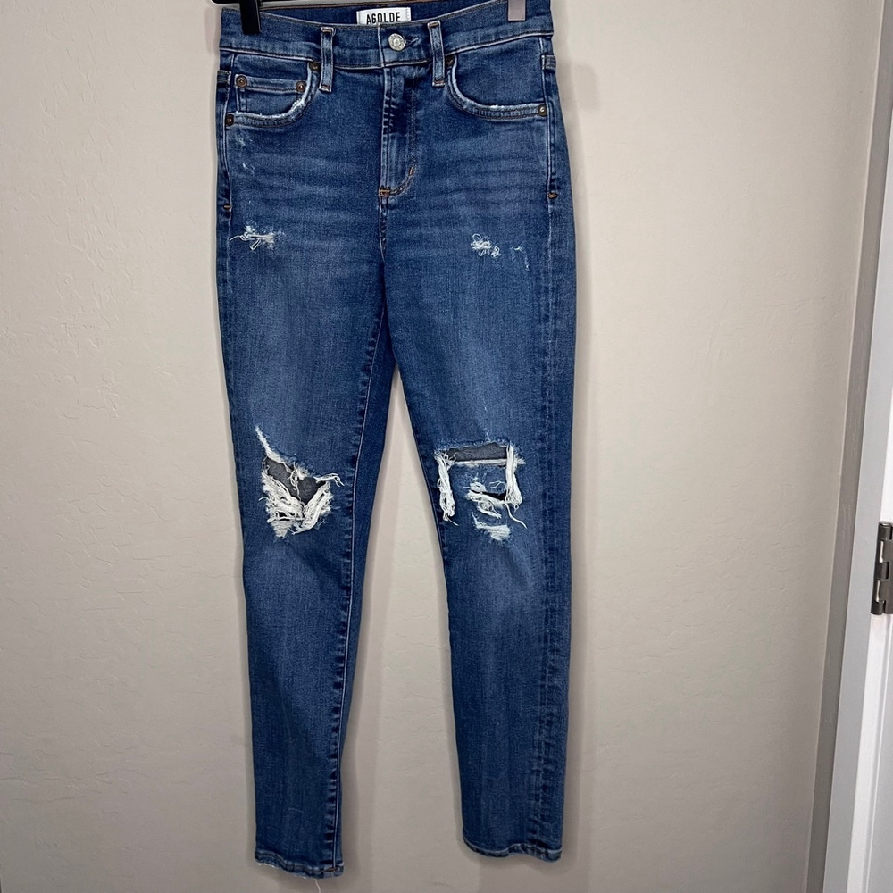 AGOLDE Jeans Distressed Blue Trendy Skinny Denim Cotton Turkey 90’s Slim Vintage - Picture 2 of 16